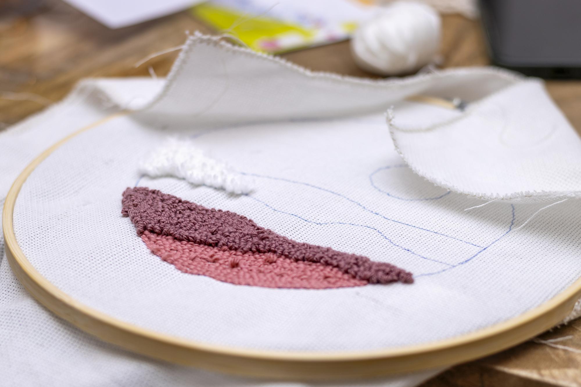 Mood: technical embroidery sample on workstation